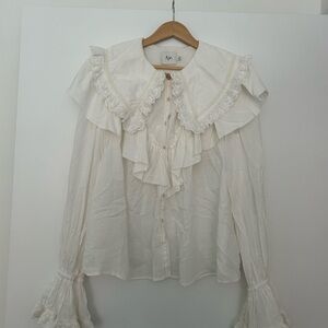 Aje white ruffle blouse size us 6